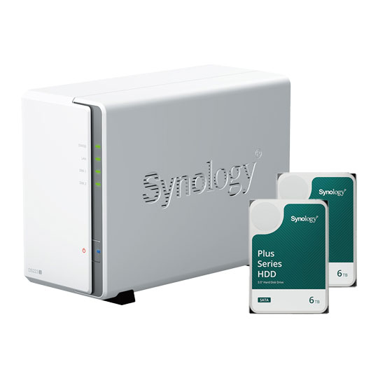 Synology 2 Bay DS223J Desktop NAS Unit + 2x 6TB Synology HAT3300 HDD